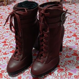 "Wila"Burgundy Combat Boots